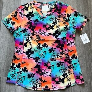 NWT Women’s Small Cherokee Tropical Floral & Butterfly Print Scrub Top